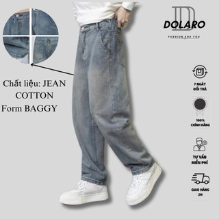 Quần jean ống rộng nam cao cấp DOLARO, quần dài nam dáng baggy suông lưng cao chất liệu jean cotton cao cấp giữ dáng hot