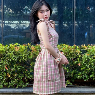 Đầm nữ dáng ngắn caro cột nơ xinh ngay vai  AAG99shop DAM014