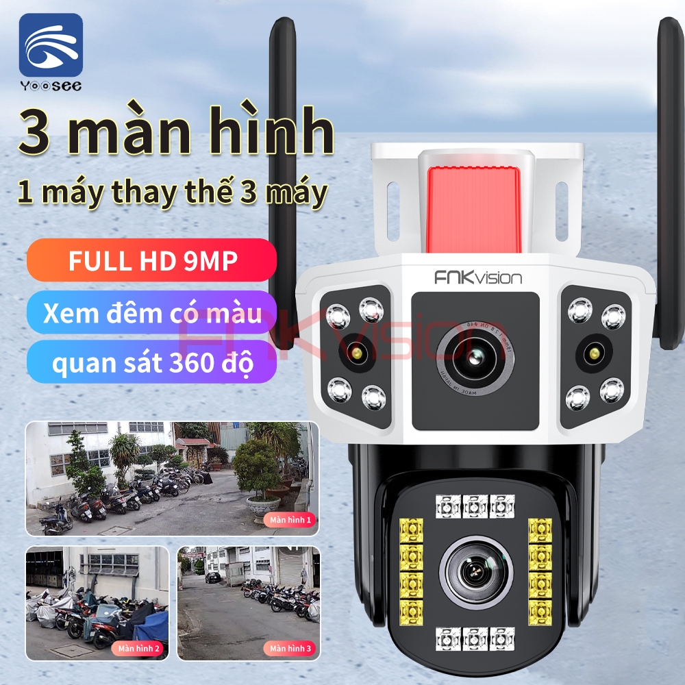 FNKvision camera 3 màn hình 1 camera thay thế cho nhiều camera Yoosee 9MP xoay 360 độ, xem đêm có mà