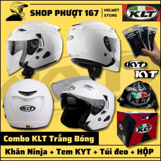 ( Tặng tem KYT, Khăn ninja, túi) Mũ nón bảo hiểm 3/4 2 kính KLT màu Trắng bóng chính hãng 2025