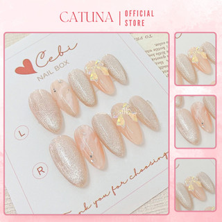 Nailbox thiết kế CATUNA móng tay giả màu hồng nhẹ nhàng xinh xắn kèm dụng cụ nails keo dán dũa móng MTK65