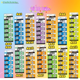Vỉ 10 Viên Pin Cúc Áo AG0/LR521 AG1/LR621 AG2/LR726 AG3/LR41 AG4/LR626 AG5/LR754 AG6 AG7 AG8 AG9 AG10 AG11 AG12 AG13