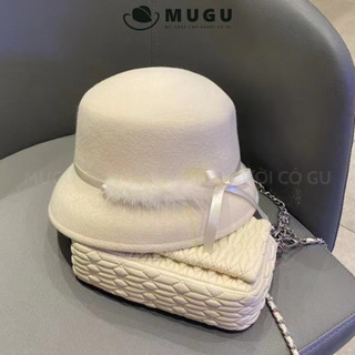 Mũ dạ nữ br37 tiểu thư sang chảnh - mũ nồi dạ phong cách hàn quốc | mugu