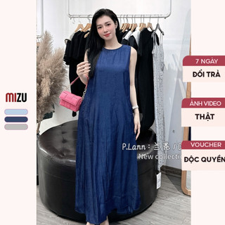 Váy Babydoll Sát Nách Cổ Tròn Dáng Suông - Đầm Maxi Vải Bò Óng Ánh Nhiều Màu Có Bigsize Hè Biển - Vải Bò Mix Tơ 2 Lớp PL