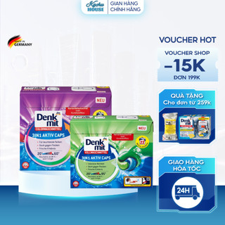 Viên Giặt Xả Quần Áo 3in1 Aktiv Caps Từ Denkmit, Nước Giặt Dạng Viên Nội Địa Đức Hộp 22 Viên