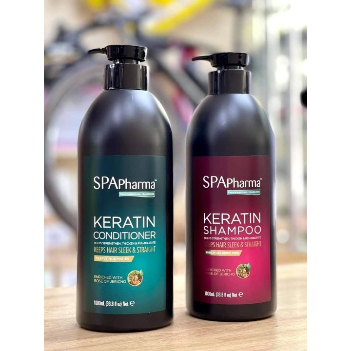 Cặp dầu gội xả Spa Pharma Keratin 1000ml phục hồi, ngăn tóc gãy rụng