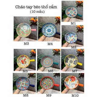 Chảo sứ, tô sứ tròn có tay cầm thổ cẩm, trang trí món ăn kiểu Bắc Âu, chảo tròn tay béo thổ cẩm