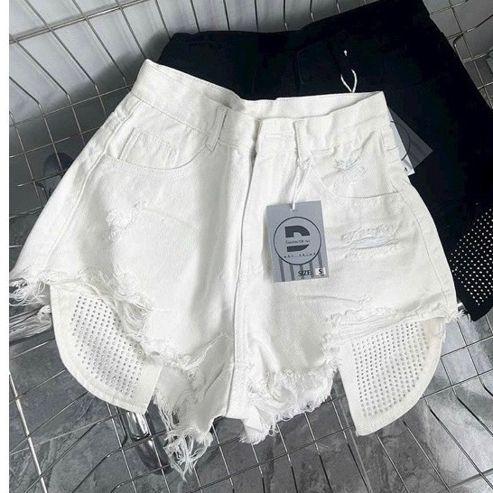 Quần Short Jean Rách Tua Lộ Túi Đính Đá Dài Nhiều Màu