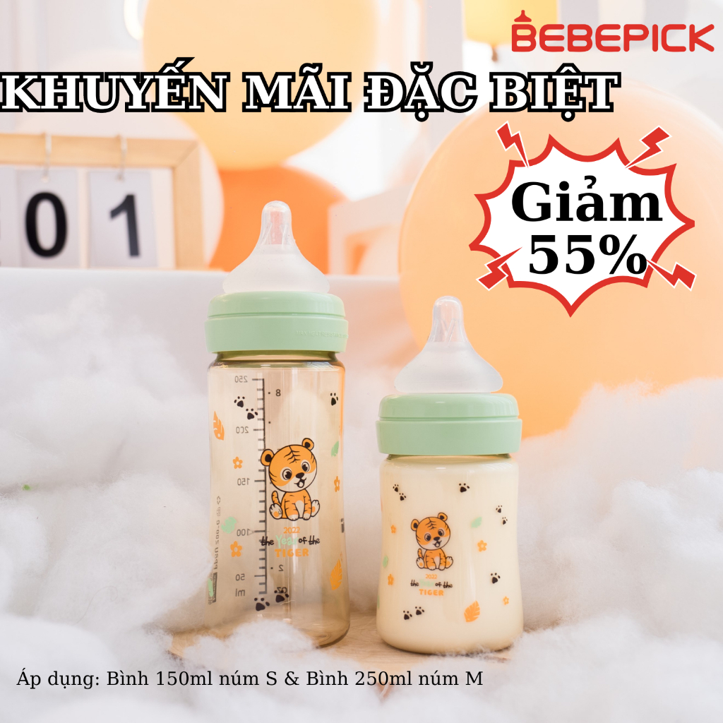 Bình sữa Bebepick PPSU Hàn Quốc chính hãng Hổ xanh mint cho bé sơ sinh