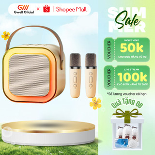 Bộ hát karaoke bass godwell, loa bluetooth mini tặng kèm micro hát không dây có tay cầm tiện lợi