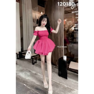 Set tơ xòe áo trễ vai bo eo kèm quần bí chất xịn xò dành cho các nàng đi chơi, dạo phố