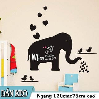 Decal trang trí tường Bảng viết Con Voi phun nước đen
