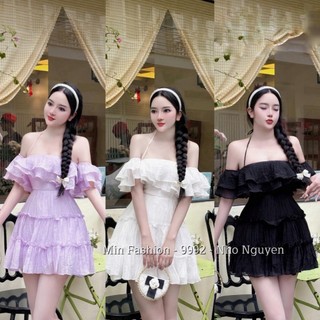 Đầm Nữ trễ vai cột dây cỗ xinh xắn, váy ngắn xòe nữ tính, dành cho các nàng đi chơi đi tiệc siêu xinh