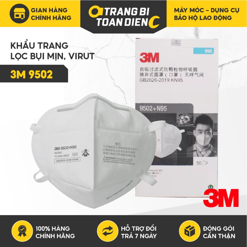 Khẩu trang 3M 9502 đạt chuẩn N95 dây đeo qua gáy kháng khuẩn bụi mịn Khẩu trang 3M chính hãng - Trang bị toàn diện