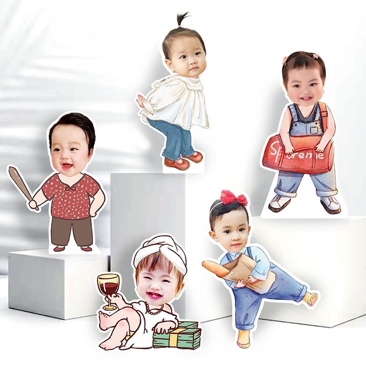 Hình chibi sinh nhật cao 25cm, thiết kế chibi sinh nhật cho bé trang trí tiệc sinh nhật