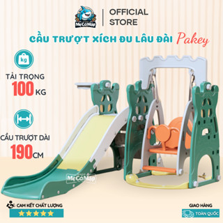 Combo Cầu Trượt Xích Đu Lâu Đài, TẶNG KÈM BỘ BÓNG RỔ, Cầu Trượt Máng Dài 2m Thành Cao, Chịu Tải 100kg