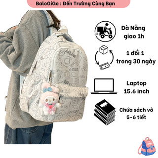 Balo đi học nữ Hàn quốc ba lô nhiều ngăn họa tiết dễ thương G186 - BaloGigo