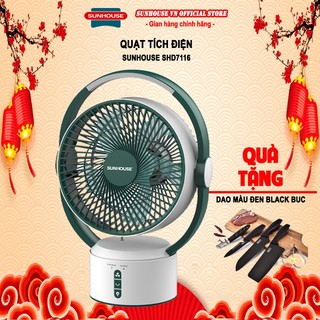Quạt sạc tích điện Sunhouse SHD7116 + tặng dao làm bếp màu đen