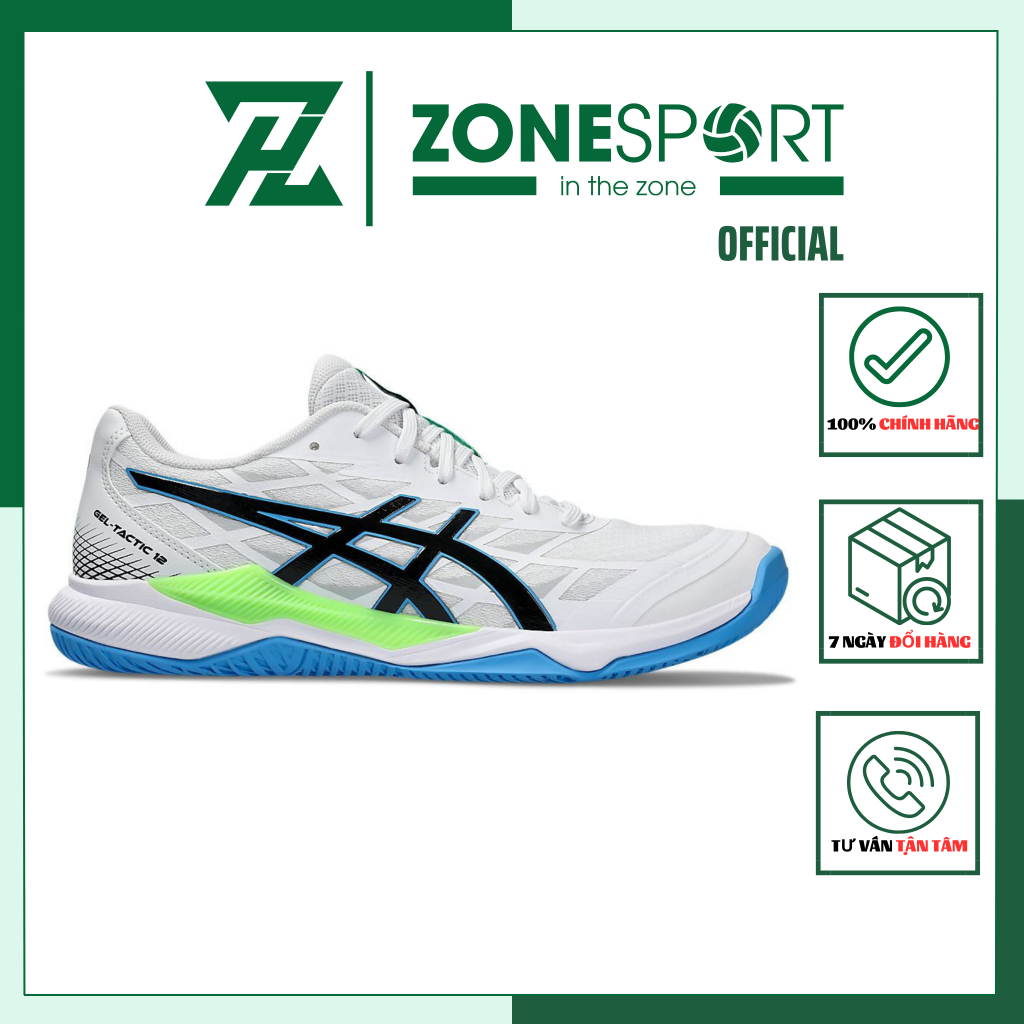Giày Asics Gel Tactic 12 Trắng Đế Xanh - Giày Bóng Chuyền, Cầu Lông, Tennis đệm gel êm ái linh hoạt vải lưới thoáng khi