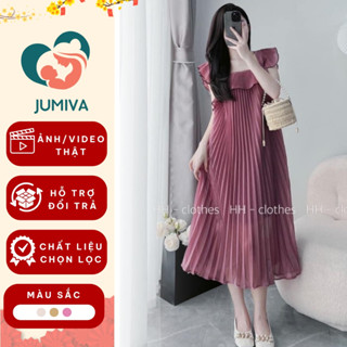 Đầm babydoll dáng dài bigsize đi dự tiệc xinh xắn thiết kế dập ly phối tay cánh tiên vải voan cao cấp JUMIVA