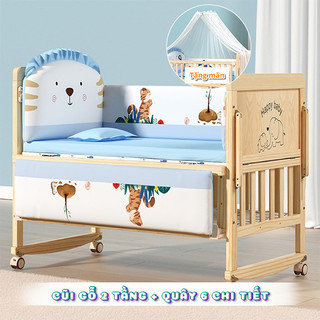 Cũi gỗ thông minh GENMAMA 6 chế độ 2 tầng kích thước 105x60x90cm (Combo Cũi + Quây + tặng màn)