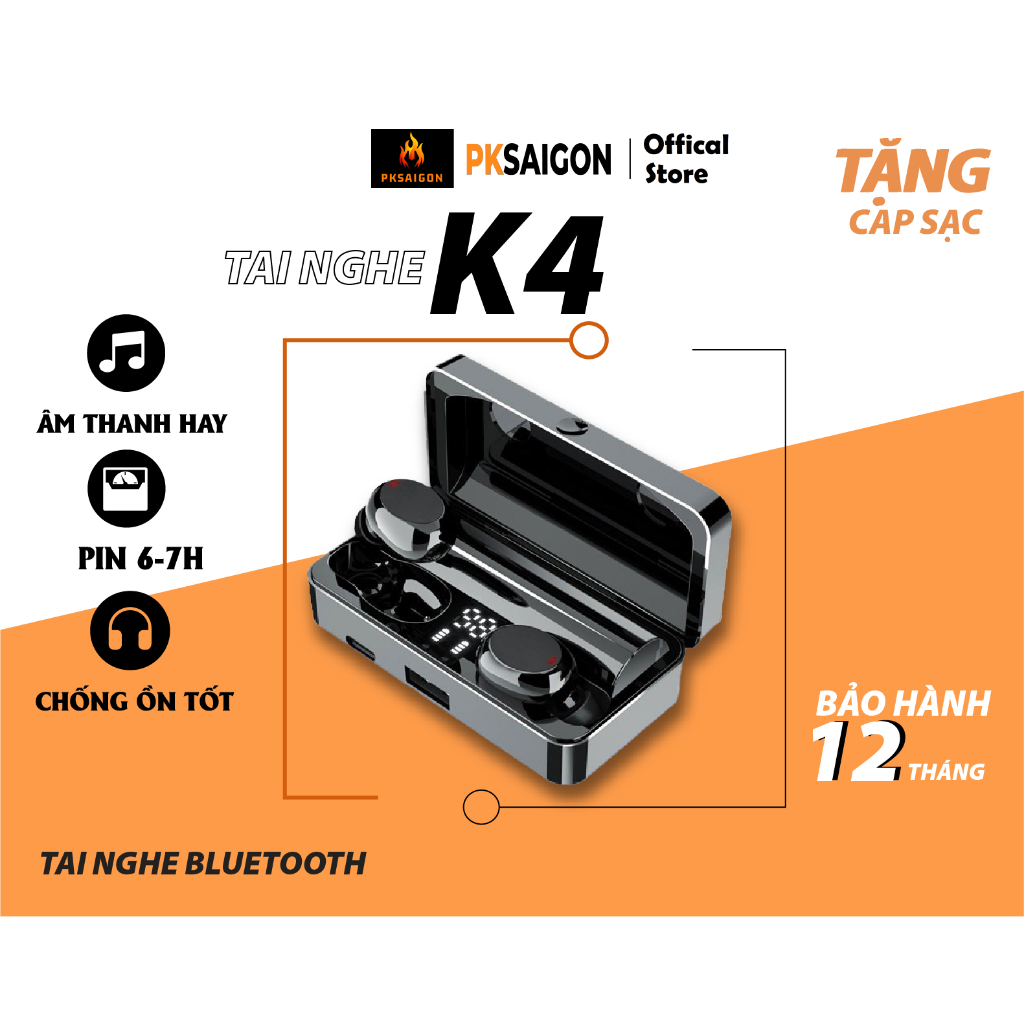 Tai nghe bluetooth 5.3 K4 Pro cảm ứng, hỗ trợ đàm thoại, nghe nhạc, kiêm sạc dự phòng. cổng sạc type
