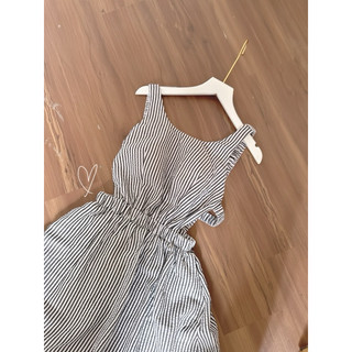 ĐẦM 2S MIDI SỌC ĐEN CHUN LƯNG