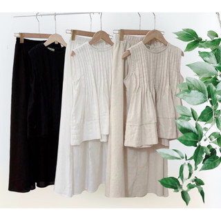 Set linen nữ, quần dài linen ống rộng, dáng váy , áo linen sát nách, xuất xịn, hàng sẵn shop!
