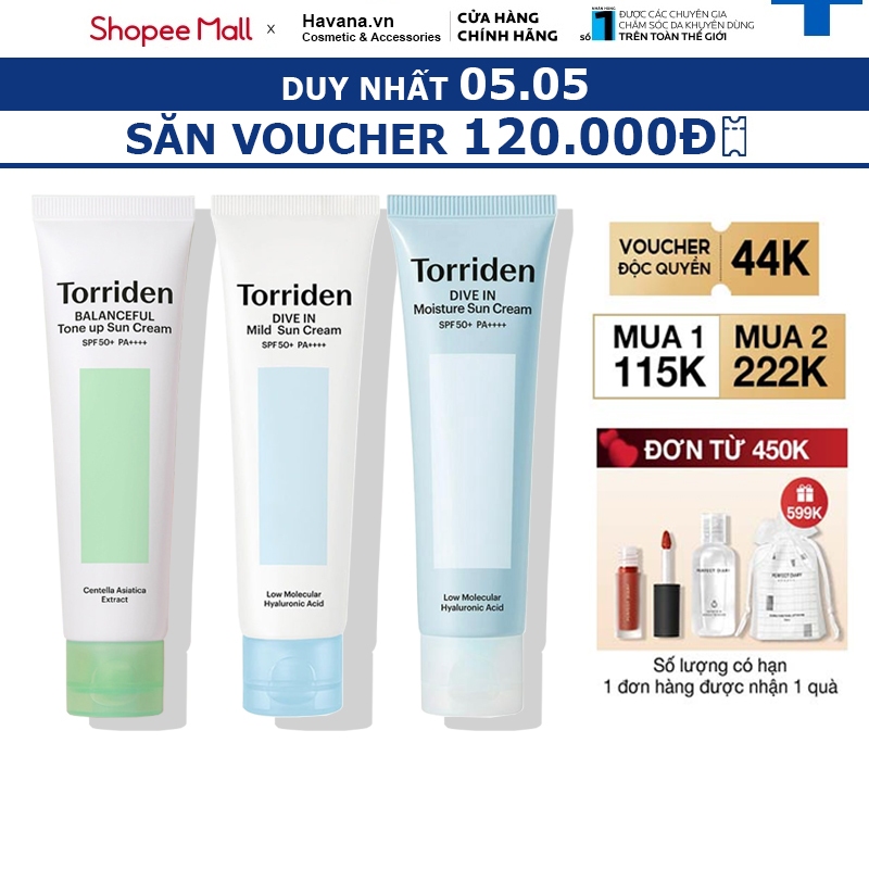 Kem Chống Nắng Torriden Nâng Tone, Cấp Ẩm, Làm Dịu Da Torriden Dive In Mild, Balanceful Tone Up Sun Cream SPF50+ PA++++