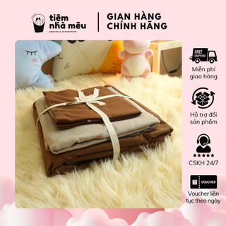 Bộ Vỏ Chăn Ga Gối Cotton TC 4 Món Nhập Phong Cách Hàn Nâu Đất Phối Be Xám Mix Basic Tiệm Nhà Mêu