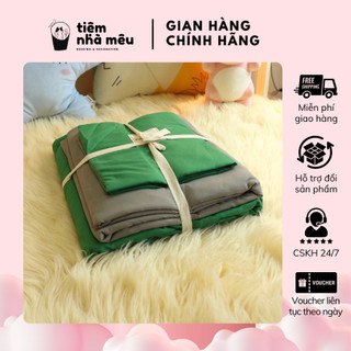 Bộ Chăn Ga Gối Cotton TC Nhập Hàn✨ m6/m8/2m - Tiệm Nhà Mêu✨Set 4 Món 2 Vỏ gối ,drap , vỏ chăn - Màu Xanh Lá Ga Xám