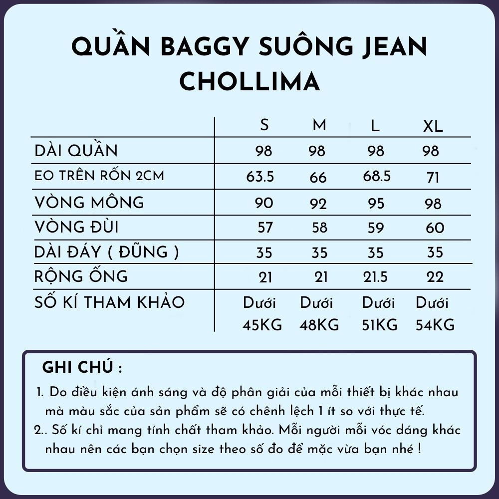 Quần baggy jeans nữ Chollima ống rộng SIMPLE JEAN dài 98cm QD026