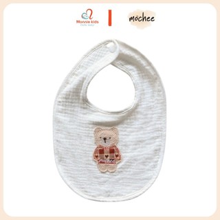 Yếm vải xô muslin cotton cho bé Mochee 20x17cm, yếm ăn dặm bấm cúc hình gấu - Monnie Kids