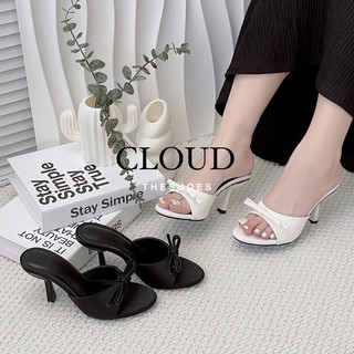 Giày cao gót mũi tròn quai bầu đính nơ 8cm