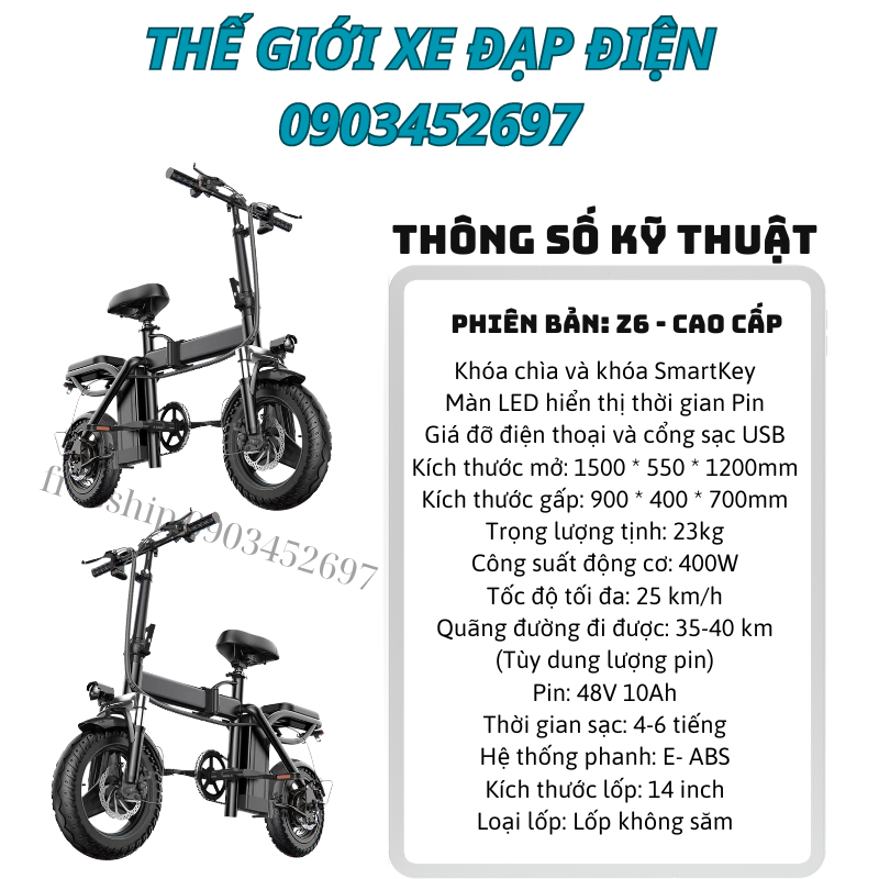 Xe đạp điện trợ lực YOUPIN - Z6 gấp gọn bỏ cốp tiện lợi. Xe điện pin Lithium động cơ 400w. BH 2 năm | BigBuy360 - bigbuy360.vn