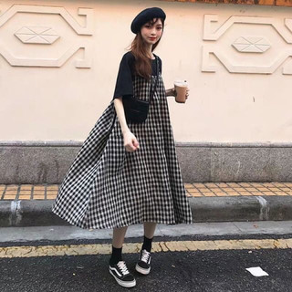 [SẴN-CÓ BIG SIZE] Váy kẻ 2 dây babydoll dáng rộng dài oversize form siêu rộng có dây rút Ulzzang style Korea siêu xinh