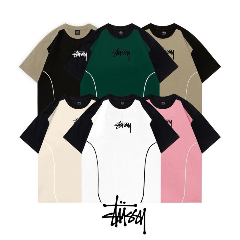 Áo Thun Raglan Stussy Line Tay Phối Màu Cotton Co Dãn 2 Chiều Cao Cấp Áo Phông Nam Nữ Phong Các Unisex Xuất Xịn