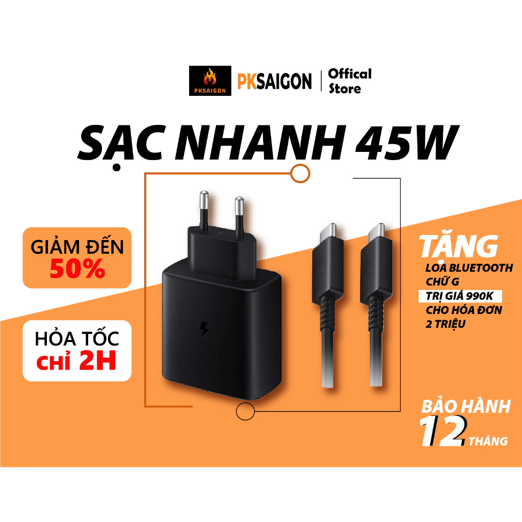 Bộ Sạc Nhanh 45W Zin Máy Sạc Siêu Nhanh Type C To Type C Cho Dòng Note, S  BH 2 Năm PKSAIGON .