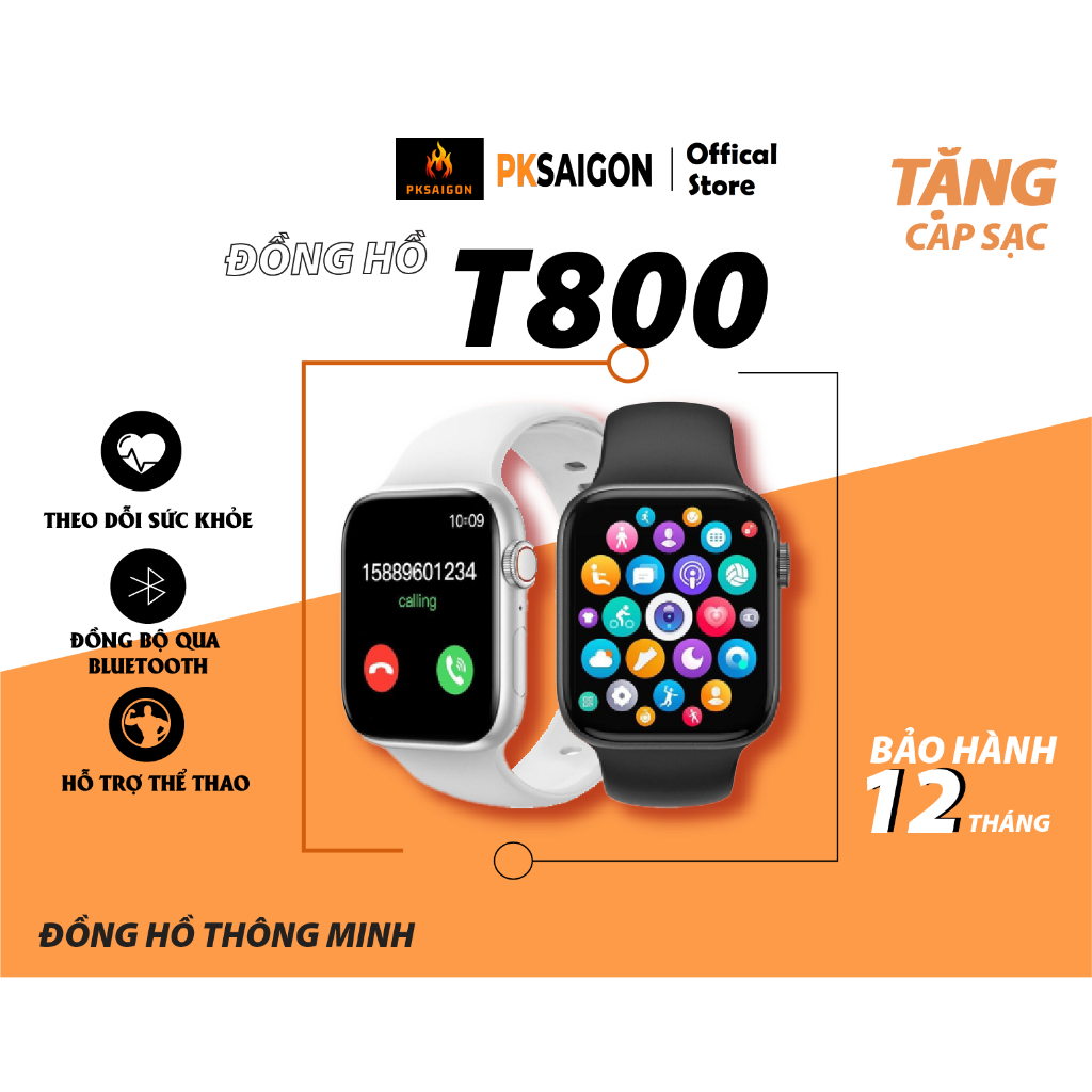 Đồng hồ thông minh PKSAIGON T800 PRM Nghe gọi Chơi game Nhận thông báo Theo dõi sức khỏe Chống nước cho Nam và Nữ