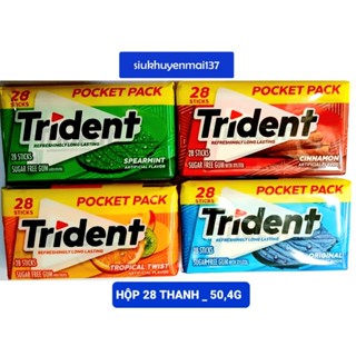 kẹo cao su Trident 28 thanh_50,4g không đường 4 vị.hsd: 6/2025/2026