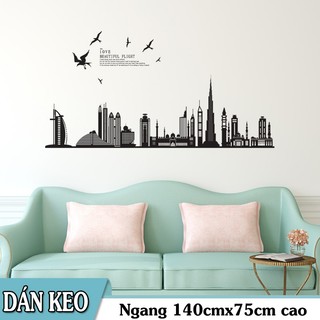 Decal trang trí tường Thành Phố đen có chữ