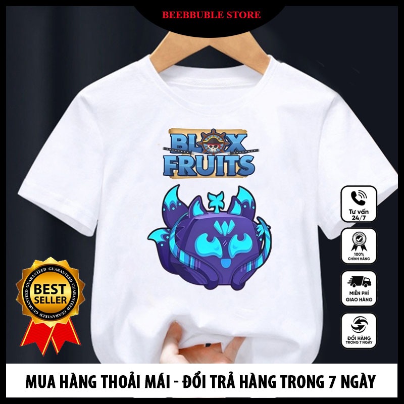 Áo thun game blox fruit áo trắng in hình blox fruit hình các tuyệt chiêu và trái Ma3339