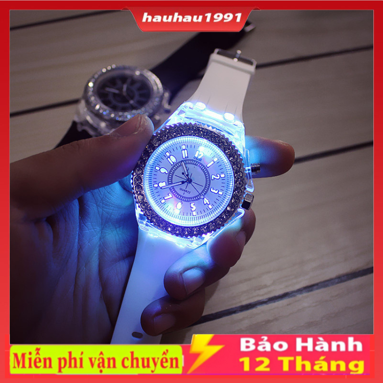 Đồng Hồ Đeo Tay Phát Sáng Unisex nam nữ đeo đều được Mặt Tròn Dát Đá Có Đèn Nền LED