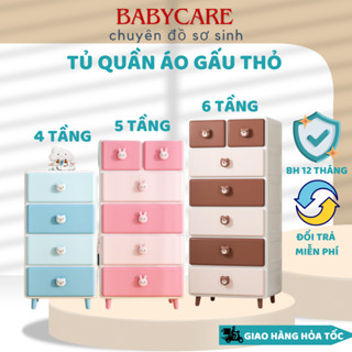 Tủ nhựa gấu thỏ cho bé FINLEY ngăn kéo 4 - 5 - 6 tầng đựng quần áo, đồ chơi gấu xanh, nâu Brown và thỏ hồng, tủ mây xanh