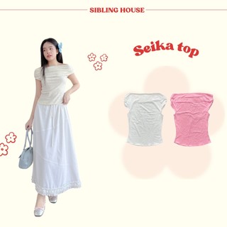  Phong cách hàn quốc Áo thun kiểu nữ cách điệu xoắn vai nhún eo dễ thương tôn dáng Seika Top - Sibling Ho