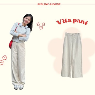  Phong cách hàn quốc Quần dài nữ lưng cao ống rộng form suông chất linen hack dáng Vita Pants - Sibling