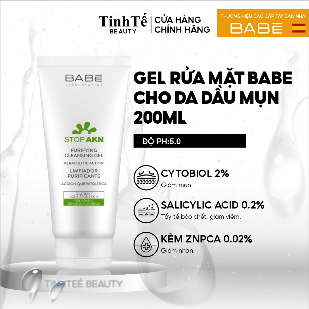 [FSB] Gel rửa mặt BABE cho da dầu mụn Stop Akn Purifying Cleansing gel 100ml/200ml (2)
