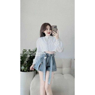 Áo sơ mi voan nữ kiểu dáng ngắn from rộng