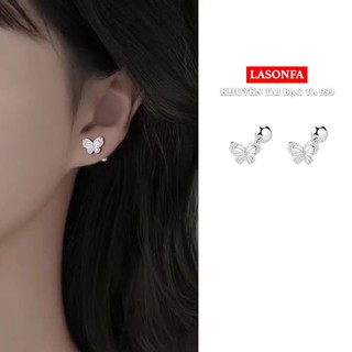 Bông tai, Khuyên tai nữ bạc ta S999 nguyên chất LASONFA hình 1 con bướm  sáng bóng tinh xảo - K9-04