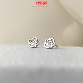 Bông tai - Khuyên tai bạc ta S999 LASONFA  hình bông hồng đơn giản, bạc nguyên chất sáng bóng - K9-01